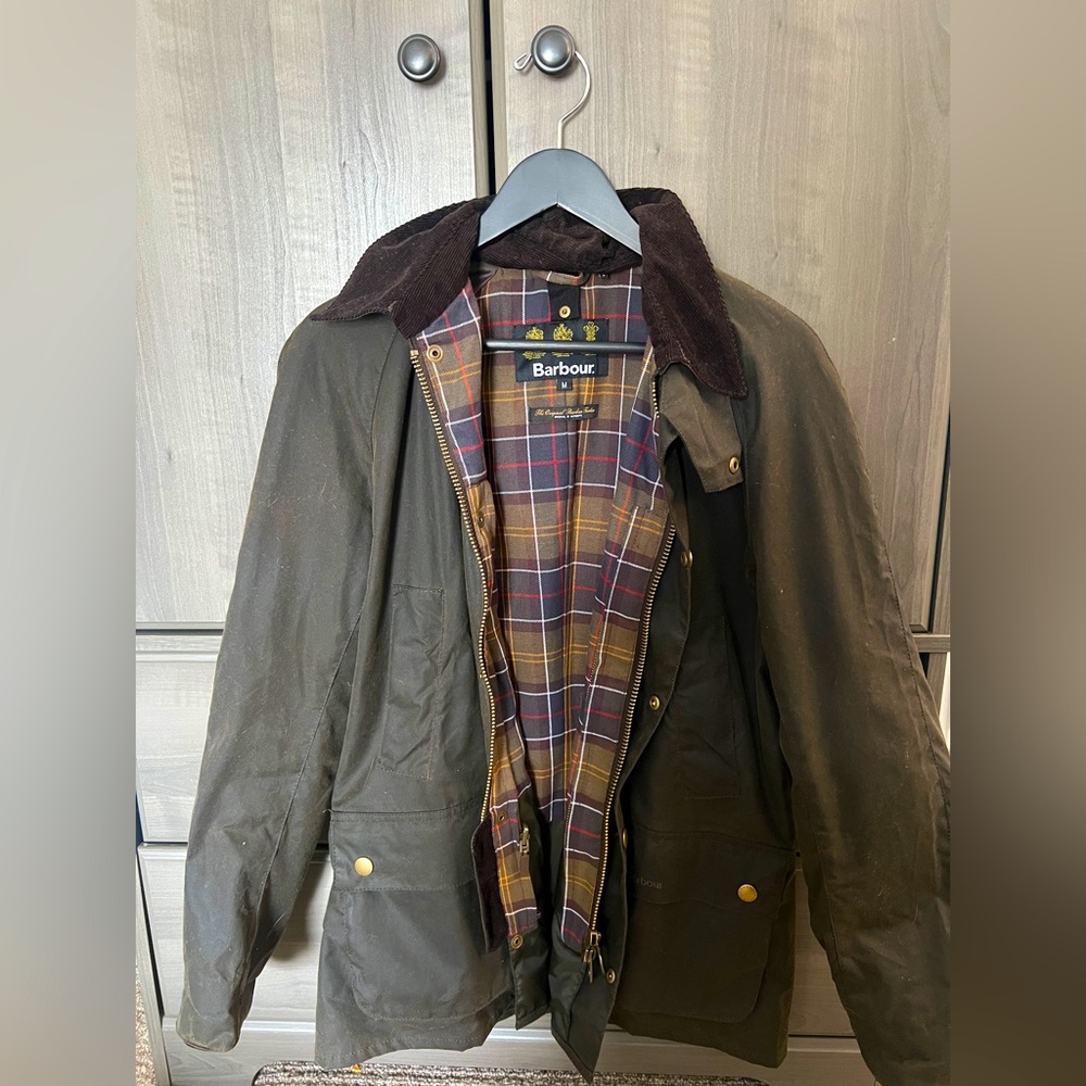 Men’s Barbour Waxed Cotton Bedale Jacket - Dark Olive Green - Used